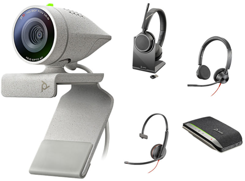  Poly (Plantronics + Polycom) Studio P5 Webcam with Voyager 4220  UC Headset Kit - 1080p HD Professional Video Conferencing Camera & Stereo  Bluetooth Wireless Headset - Certified for Zoom & Teams : Electronics