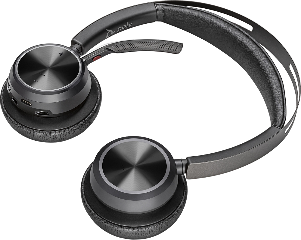 Plantronics & More Active Noise Canceling Works with Teams Zoom Poly USB-C PC/Mac Compatible Voyager Focus 2 UC USB-C Headset with Stand Certified - Bluetooth Stereo Headset with Boom Mic 