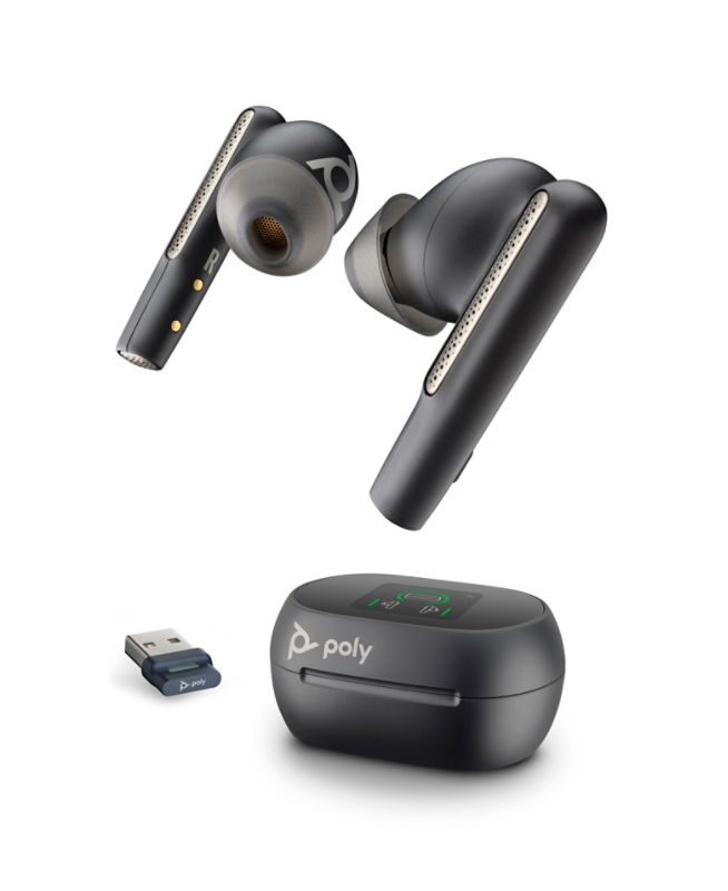 Poly - Auriculares inalámbricos Voyager 4320 UC + soporte de carga  (Plantronics) - Auriculares con micrófono - Conéctate a PC/Mac a través del